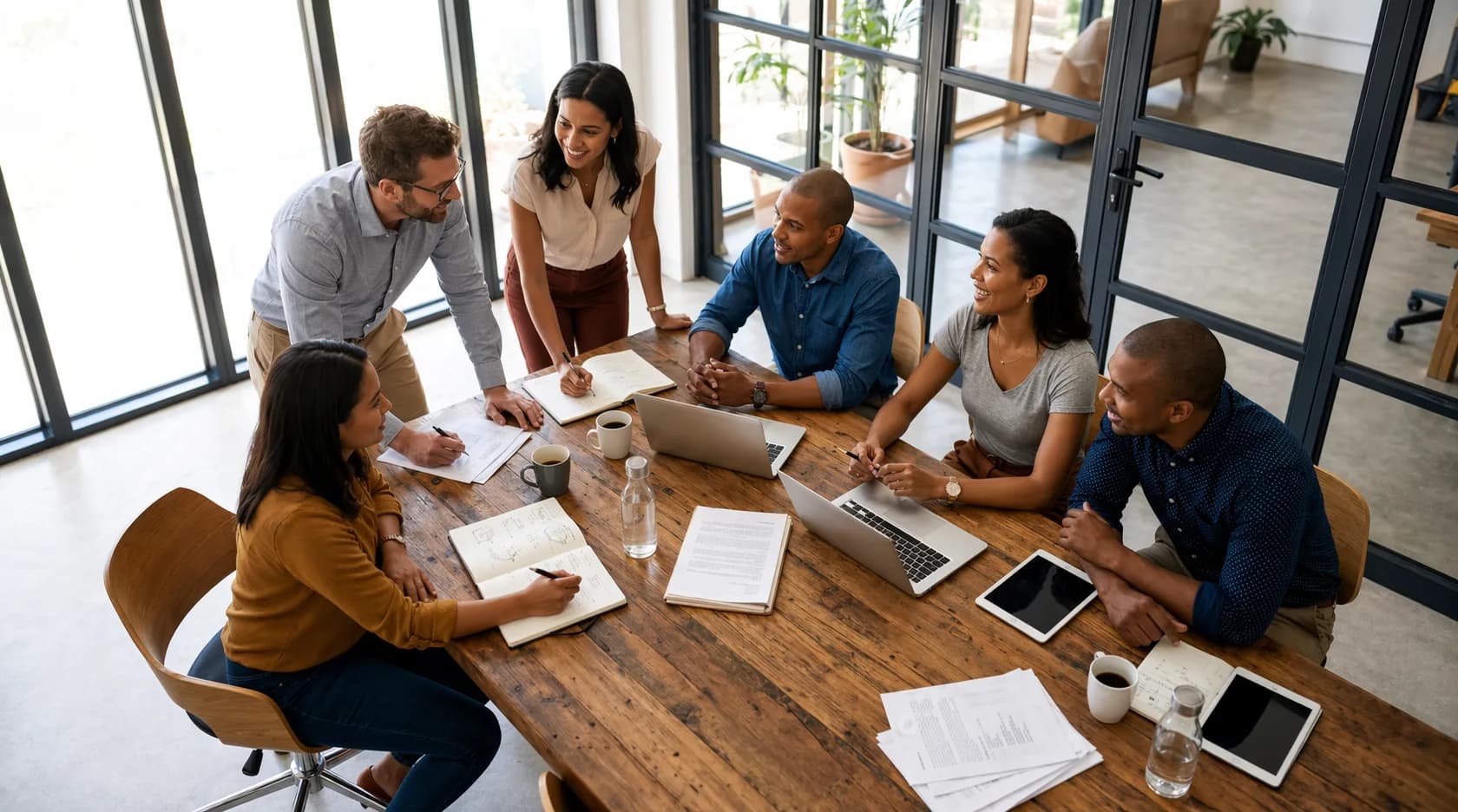 Reunião de imersão e briefing — equipe Mavellium alinhando metas de performance e arquitetura GEO com o cliente